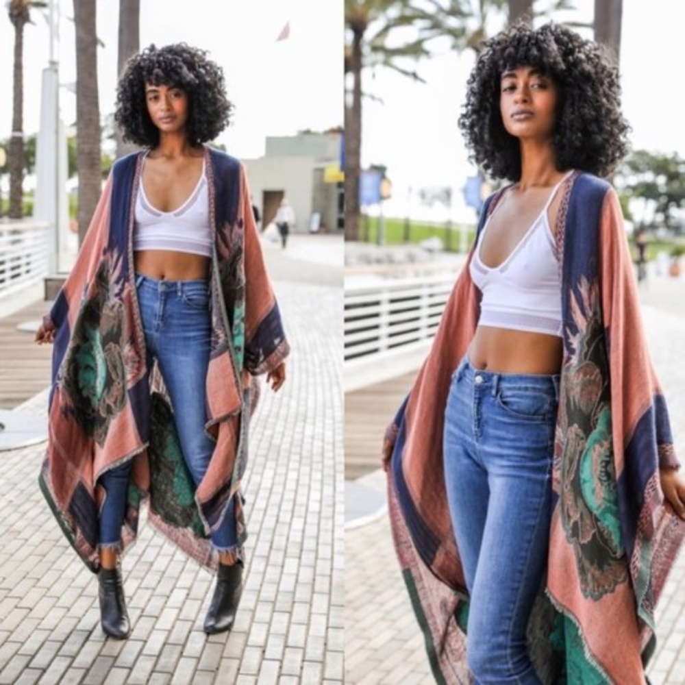 BE SEEN Rose mix Long kimono - Picture 3 of 3